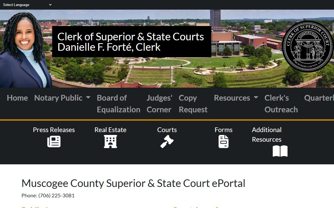 Muscogee County clerk records eCourt portal page