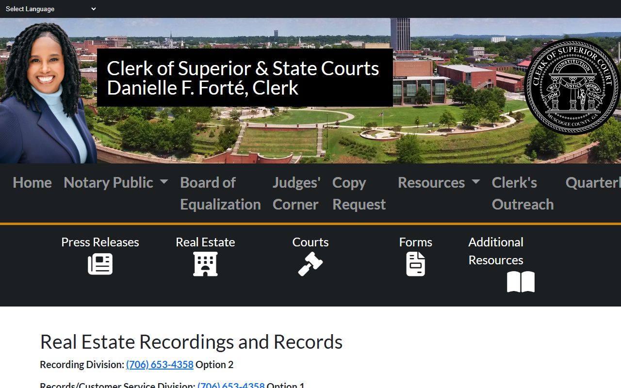 Muscogee County clerk records real estate recording page