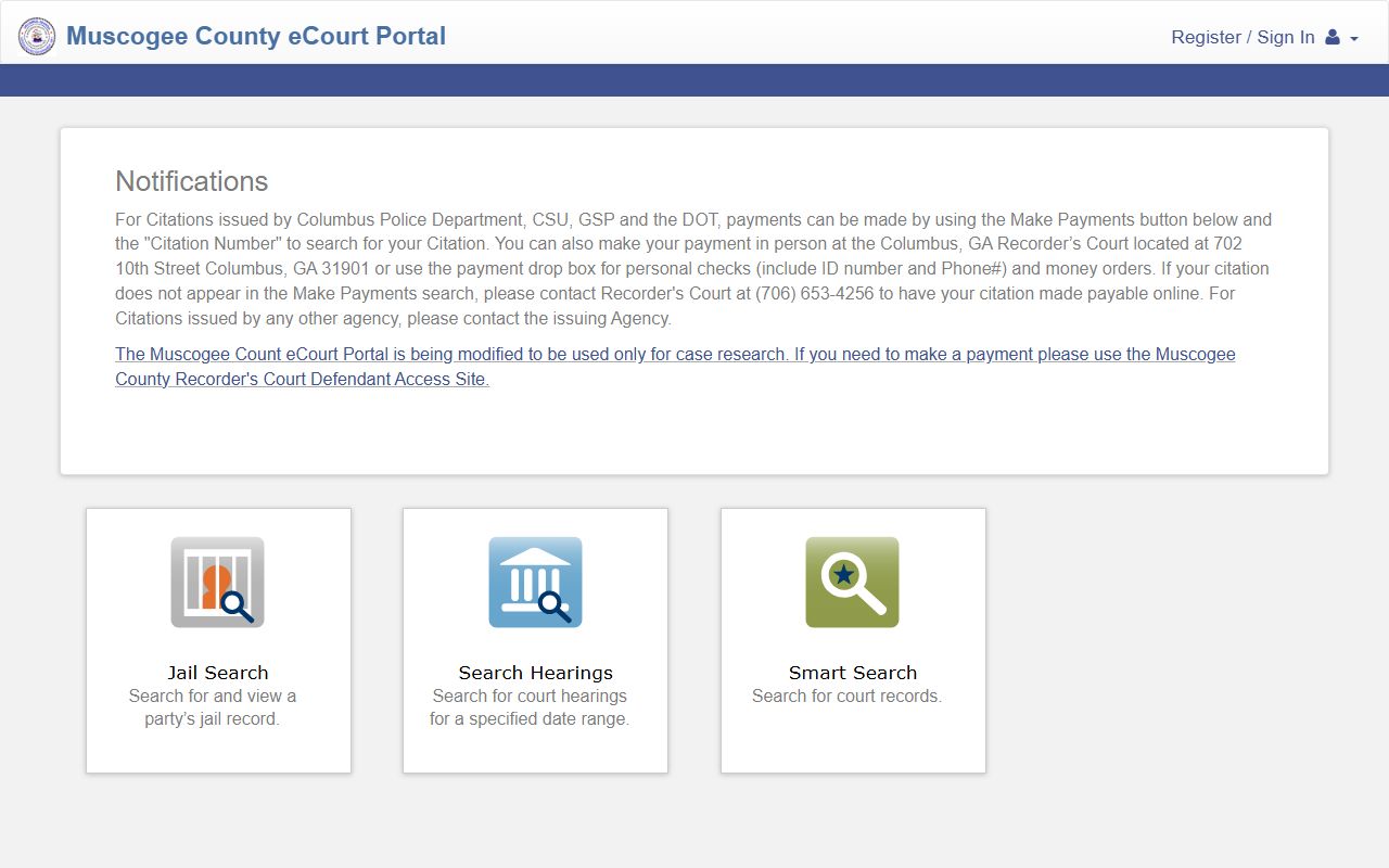 Muscogee County court records eCourt dashboard