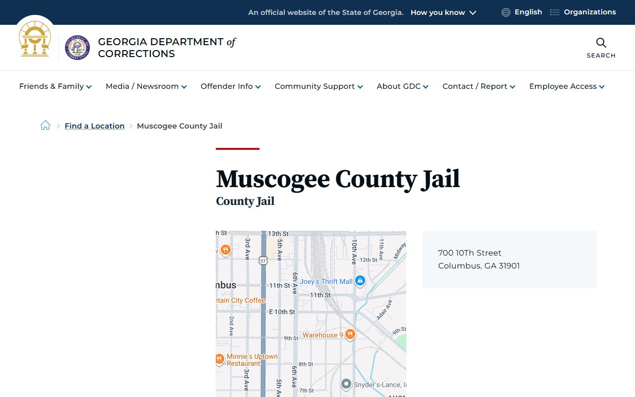 Muscogee County inmate search GDC county jail listing