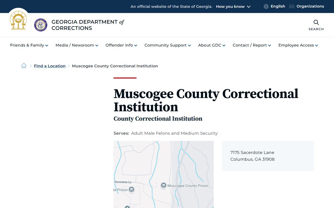 Muscogee County inmate search correctional institution listing