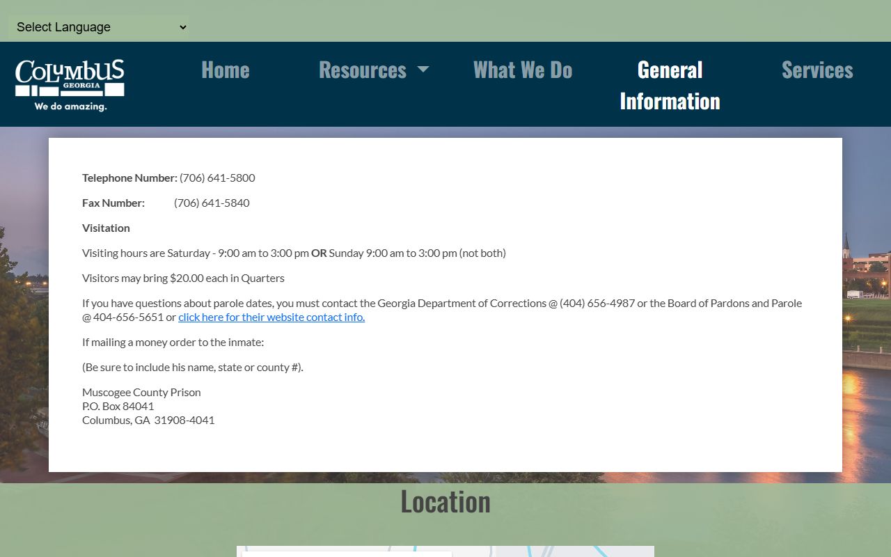 Muscogee County inmate visitation and prison general information