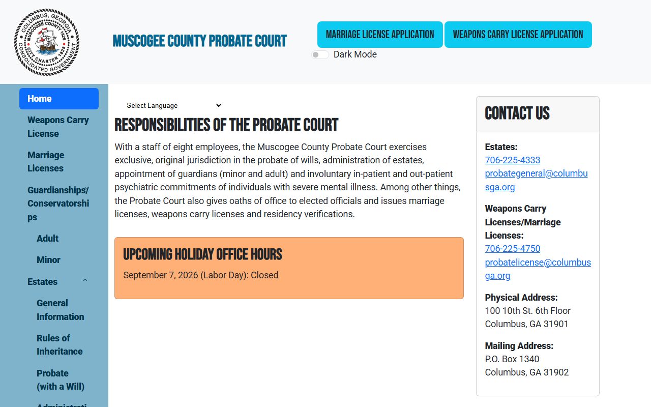 Muscogee County probate records Probate Court home page