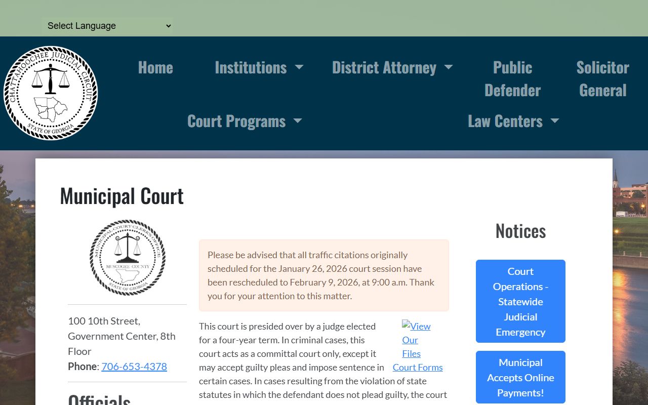 Muscogee County traffic court records Municipal Court information