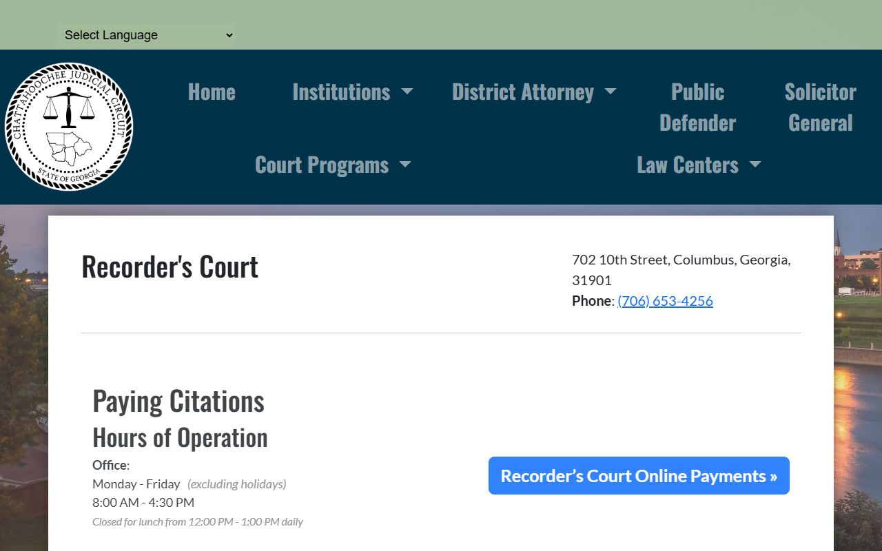 Muscogee County traffic court records Recorder's Court page