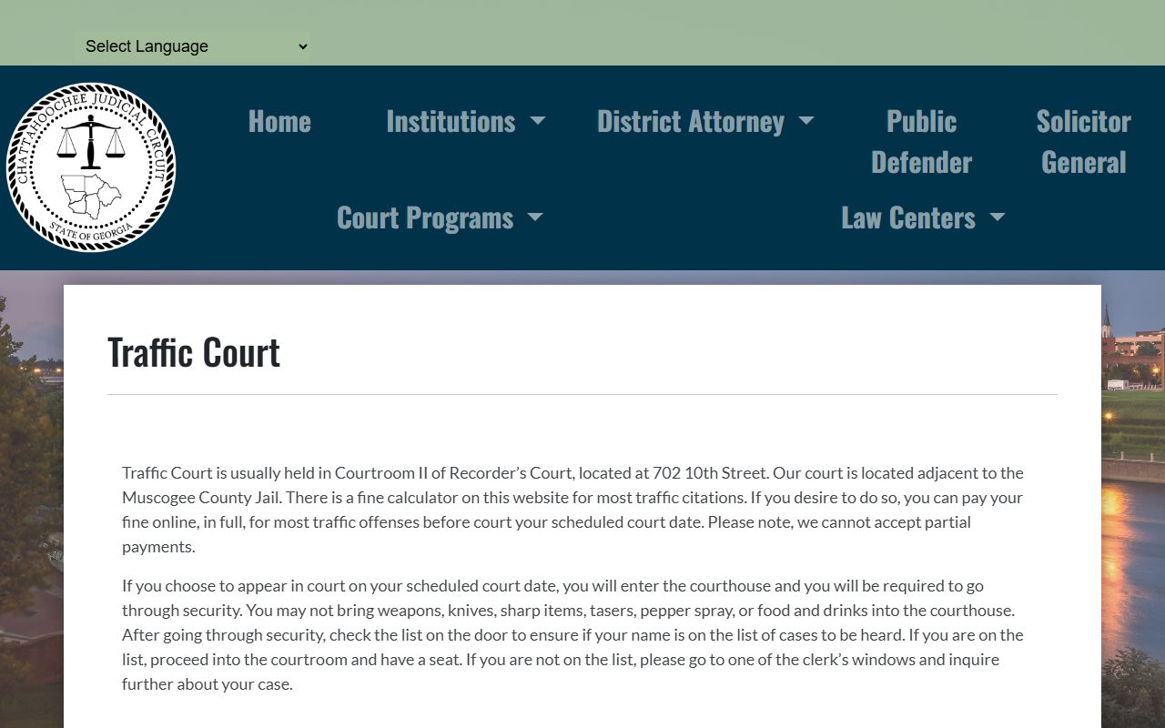 Muscogee County traffic court records Traffic Court procedure