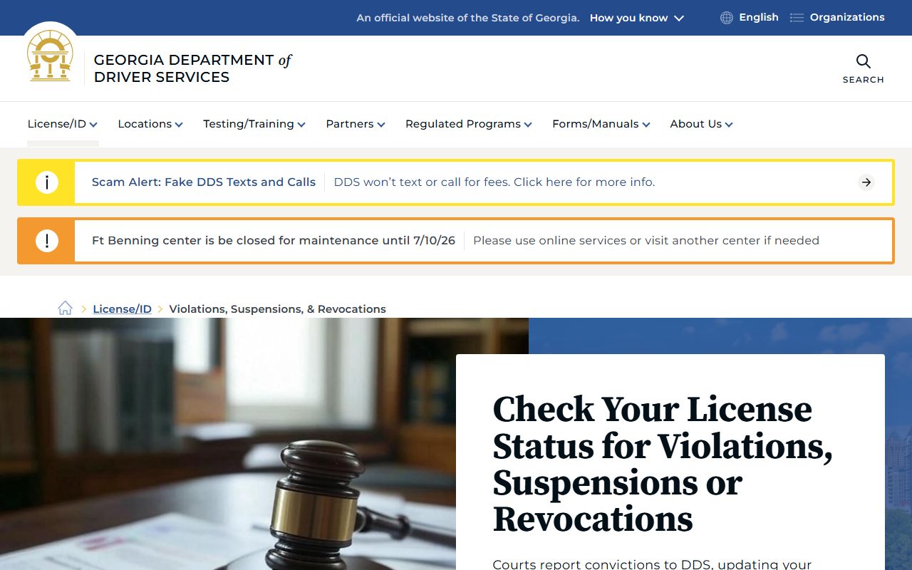 Muscogee County traffic court records Georgia DDS violations and suspensions