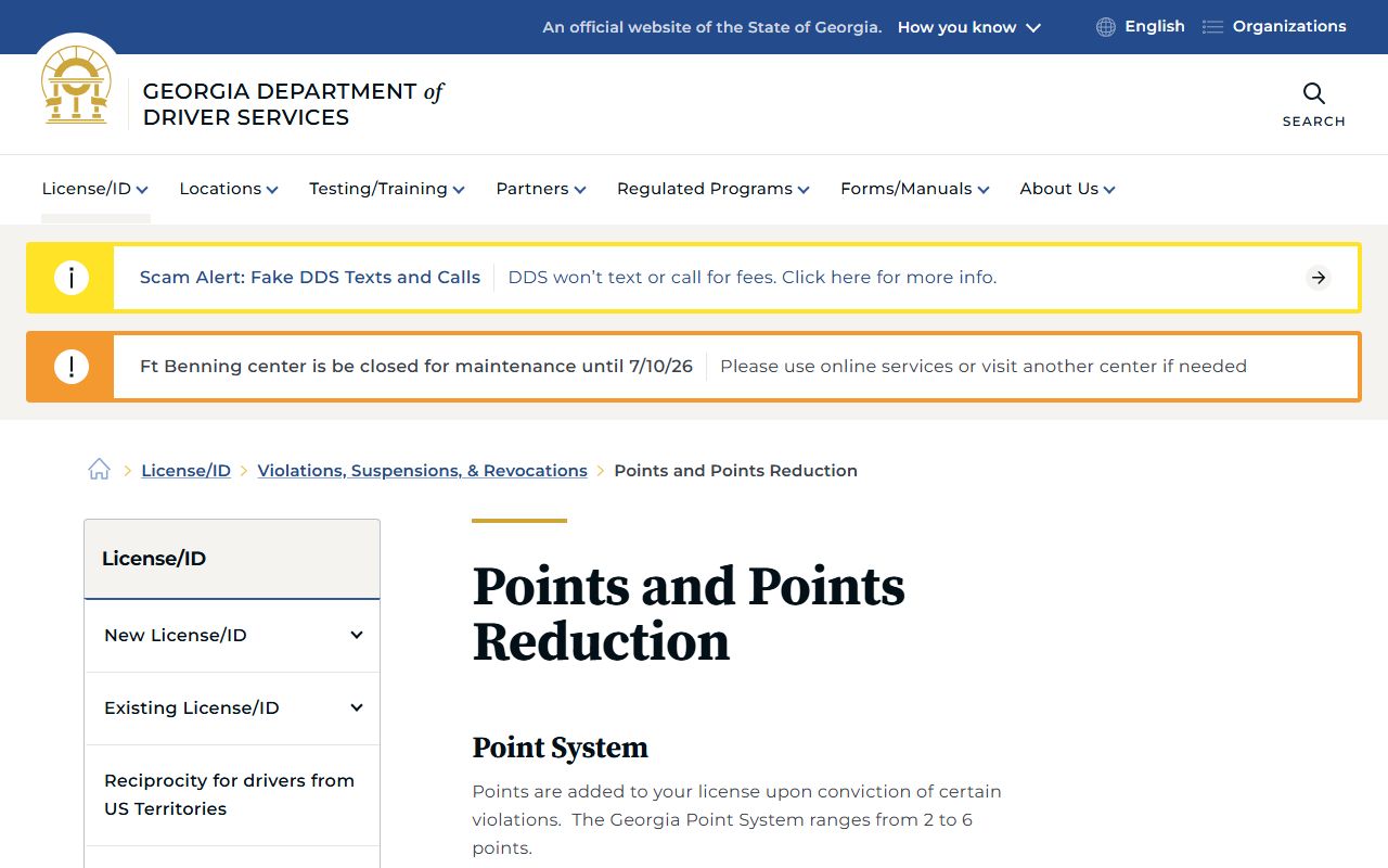 Muscogee County traffic court records Georgia DDS points information